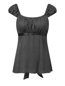 Women's French Vintage Polka Dot Top Cute Square Neck Short Sleeve T-Shirt Slim Fit Milkmaid Blouse Elegant Summer Going Out Tops - 黑色 - 查看 1