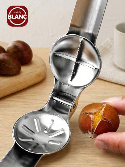 قطعة واحدة من فتاحة الجوز والكستناء المصنوعة من الفولاذ المقاوم للصدأ باللون الفضي، مناسبة للفواكه والخضروات