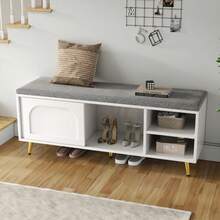 Shoe Bench, Shoe Rack With Seat, Bench With Seat Cushion, Shoe Cabinet With Storage Space, Wardrobe Bench, White, Dimensions: W 121 * D 35 * H 49 Cm - Gray+White - View 4