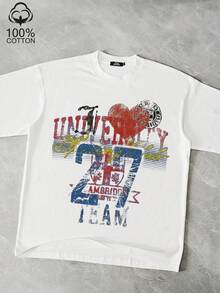 Tiny Spark White Tee Shirt Vintage Graphic Multiple Letters Retro Badge - White - View 1