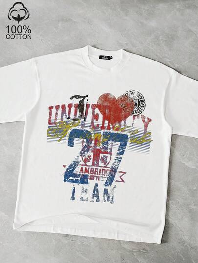 Tiny Spark White Tee Shirt Vintage Graphic Multiple Letters Retro Badge