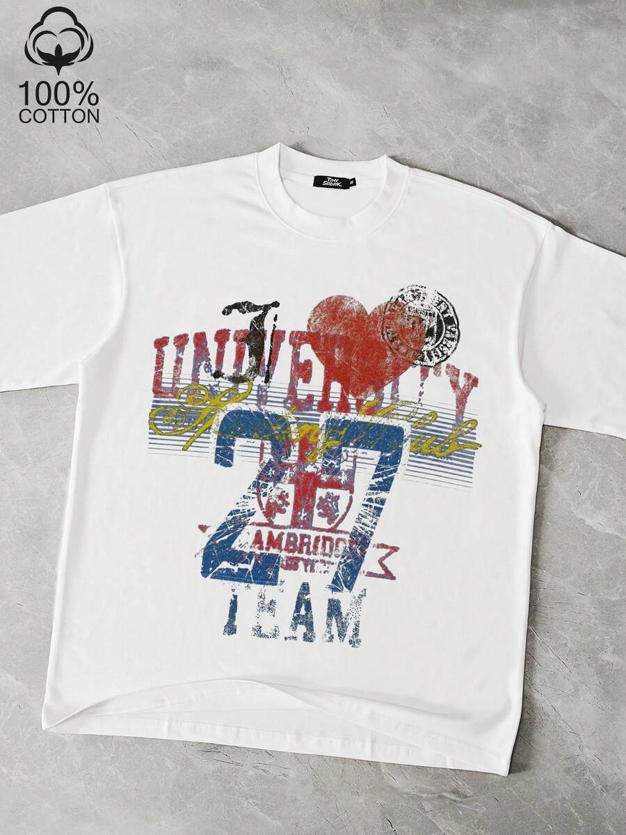 Tiny Spark White Tee Shirt Vintage Graphic Multiple Letters Retro Badge - White - View 1