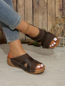 Women's Flat Thick Bottom Wedge Sandals, Fashionable Design, Perfect For Casual Wear, Ideal Summer Gift, Essential Footwear - Coffee Brown - View 5