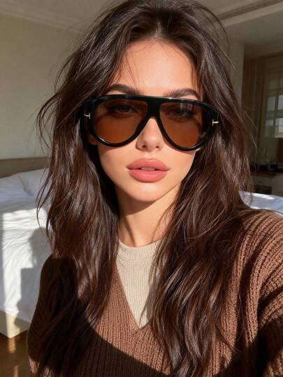 1pc Oversized Retro Pilot Fashion Glasses, Street Style Fashion Eyewear For Women