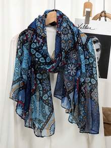 1pc New Fashionable Versatile Elegant Lightweight Printed Satin Scarf, Suitable For Spring And Autumn - Retro Windproof Headscarf, Hair Wrap - Soft And Lightweight, Printed Beach Scarf, New Multifunctional Women Accessory - Multicolor - View 5