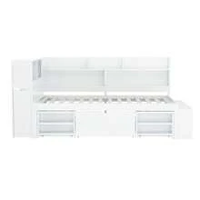 Children's Bed, 90 X 200 Cm, Single Bed, Multifunctional Children's Bed With Drawers, Shelf And Storage Cupboard, Large Storage Space, Slatted Base, Mattress Not Included, White