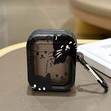 Cute Cat Head Protective Case Compatible With Apple Wireless Earphone Case, Anti-Scratch And Anti-Drop - Transparent Black - View 5