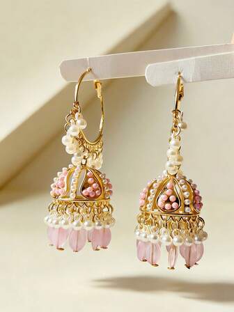 Elegant Bohemian Style Ramadan Jhumka Earrings Faux Pearl Tassel Hoop Pendant Earrings Suitable For Women's Daily Wear,Party,Wedding Ear Accessories