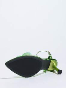 女士优雅兰花装饰交叉绑带金属质感闪亮亮绿色露趾高跟凉鞋，时尚尖头细高跟鞋，适合派对、婚礼、舞台表演，也适合情人节、母亲节、妇女节、新年、夏季穿搭。 - 綠色 - 查看 11