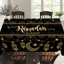 1pc Ramadan Kareem Tablecloth, Lightweight Luxury Crescent Moon & Star Lantern Design, Polyester Material, Suitable For Family Dining, Party, Picnic, Indoor/Outdoor Wedding - Multicolor - View 6
