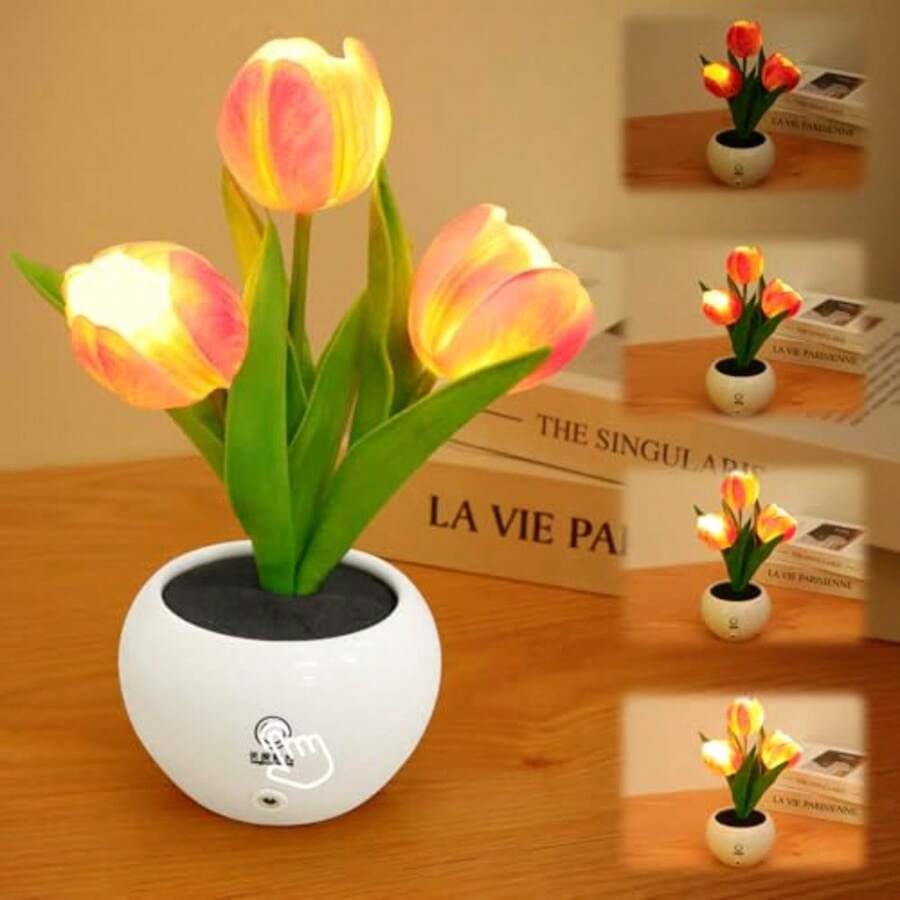 CYPNLampara de Tulipanes Lámpara de Mesa con Flores de Tulipán Lampara de Noche de Tulipanes Lámparas Bonsai de Mesa Flores Artificiales Decoracion para Decoración del Hogar Atenuación TáctilFashion - 224391729 - Ver 1