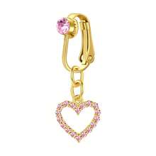 Fake Belly Button Ring Clip-On For Women - CZ Dangle Heart Non-Piercing Jewelry - Golden - Golden - View 28