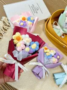 1 PC Bunch Purple Puff Stitch Knitted Flower Bouquet - Handmade Crochet Yarn Floral Arrangement For Valentine's Day Gift, Home Decor, And Wedding Souvenir | Adorable Wool Craft Artifice Bouquet For Anniversary, Mother's Day, Bridesmaid Proposal, Birthday, Table Centerpiece, Desk Decor, Shelf Styling, Photography Prop, And Cozy Home Accent | Perfect For Craft Lovers, DIY Enthusiasts, Home Decorators, Gift Shoppers - 紫色 - 查看 5