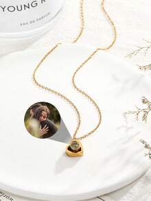 Customized Photo Projection Necklace, Heart-Shaped Projection Necklace With Photo Inside, "I Love You" Necklace, Can Be Customized In 100 Languages Stainless Steel Heart-Shaped Pendant Necklace Gift, Customized Christmas Gift, Customizable Projection Photo Jewelry, Heart-Shaped Photo Necklace Gift For Girlfriend - Multicolor - View 13