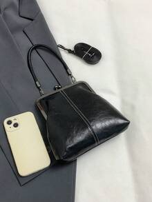 Vintage Faux Leather Crossbody Bag For Women, Retro Style Kiss Lock Mini Handbag With Adjustable Shoulder Strap, Solid Color Lightweight City Tote With Polyester Lining,For Couple Thanksgiving Dinner Tote - Halloween Decorations Halloween Decorations Crossbody Bag Handbag Cold Weather Bags - Nhiều màu - Xem 6