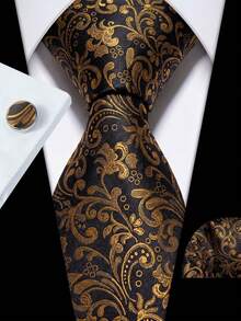 Men's Tie Set, Classic Fashion Tie Set Includes Cufflinks, Business Party - Gold - View 1