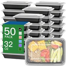 50Pcs 32oz Disposable Food Containers With Lids, Food Plastic Meal Prep Boxes, Leak-Proof & Microwave/Freezer For Family Lunches, Leftovers & Pantry Storage - màu đen - Xem 6