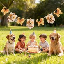 宠物狗拉旗，生日派对装饰横幅悬挂配件，适用于博美犬、柯基犬、比格犬、贵宾犬、金毛寻回犬、拉布拉多犬、斗牛犬 - 彩色 - 查看 5