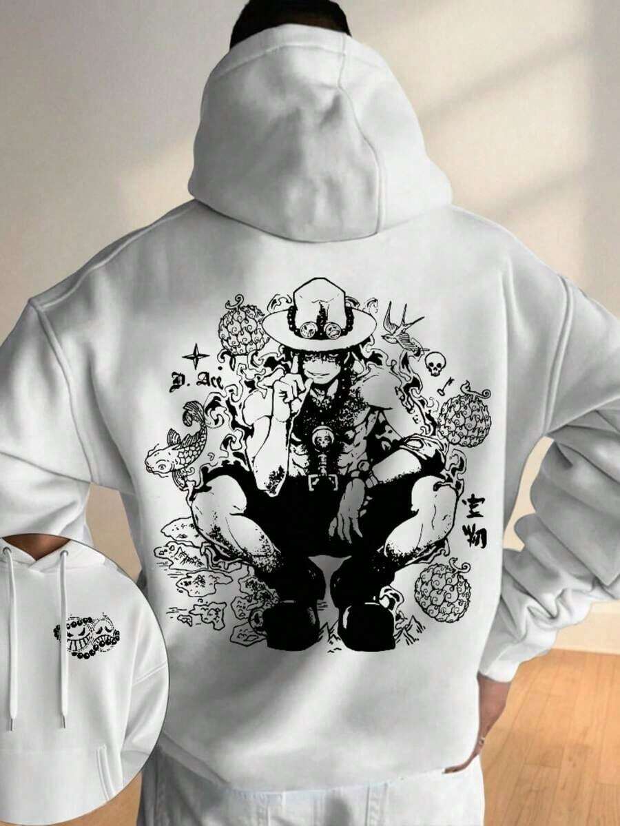 Men's Anime Hoodie, Otaku Chic Style, Majesty Of The Kingdom, Fandom Style, Geek Style, Streetwear, Cool Graphic Hoodie, Pullover Hoodie, Casual Fashion For Anime Fans And Pop Culture Lovers - 白色 - 查看 1