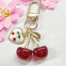 1 chiếc móc khóa hình quả anh đào giả bóng bẩy mới dành cho nữ, phụ kiện móc khóa hình trái cây 3D tinh tế thời trang dùng trang trí túi xách/điện thoại. - Nhiều màu - Xem 3