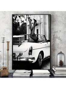 1件性感女性汽車海報,復古老照片布畫,有趣的牆藝術,適用於客廳裝飾、臥室裝飾、家居裝飾牆面裝飾,不包括畫框 - 彩色 - 查看 8