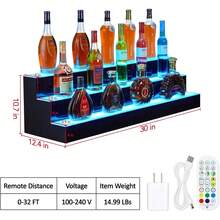 Estante Exhibidor de Botellas de Licor con LED, Estante de Bar Iluminado con Control Remoto y App, 16 Colores y 4 Modos, Soporte de Acrílico para Botellas de Licor - Rectángulo de 3 pasos de 30 pulgadas - Ver 2