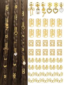 45个心形发圈DIY配饰，空心金属可调节珠子，时尚简约编发，适合女性、约会、情人节 - 金色 - 查看 2