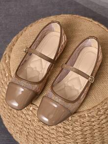 MonaNise 女士时尚方头棕色拼接杏色蝴蝶结平底鞋，休闲户外高端黑白、酒红色、卡其色、黑色乐福鞋 - 杏色 - 查看 4