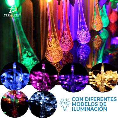 Solar String Lights Outdoor Waterproof, Solar Lights for Garden Patio Yard Tree Party  Decorations, Water Drop--Envío local