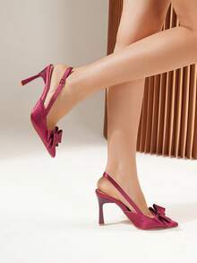 女士时尚酒红色缎面邂逅3D蝴蝶结尖头细高跟鞋，勾勒优雅曲线，散发迷人气质，每一步都充满浪漫情调 - 酒紅色 - 查看 5