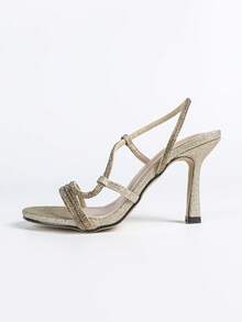 Women's Summer High Heel Sandals, Gold Elegant Ladies Spring/Summer Shoes, Sexy Fashion High Heel Open Toe Pure Gold High Heels, Round Toe Stilettos, Bridal Wedding Kitten Heels - Gold - View 7