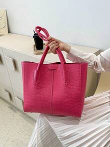 Tas Tangan Vintage, Tas Komuter Fashion Baru Wanita 2022, Tas Bahu Multifungsi Kapasitas Besar, Tekstur Acak - Hot Pink - View 7
