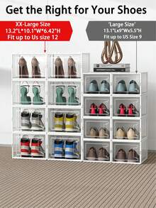 12-Pack Plastic Stackable Shoe Box Set - Clear | Foldable Shoe Storage Container | Sneaker Bins | Shoe Rack Box | Transparent | Portable Stacking Shoe Boxes Front Open - trắng - Xem 4