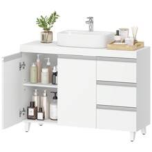 HaluPeit Waschbeckenunterschrank, Badezimmerschrank mit 3 Schubladen, Badezimmer Unterschrank, 2 Türen, 2 Fächer hinter Tür, freistehender Waschtischunterschrank, 30 x 90 x 64 cm, Weiß - Weiss - Übersicht 7