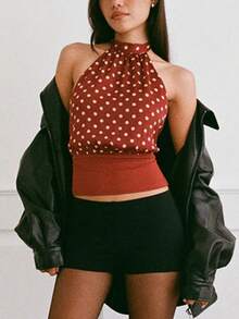 Women's Polka Dot Open Back Halter Tops Y2K Sleeveless Back Tie Slim Fit Crop Tank Tops Summer Backless Vest Camisole Party Club Going Out Tops Streetwear - 紅色 - 查看 4