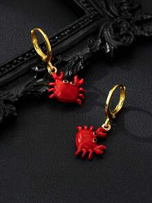 一对造型奇特的螃蟹卡通耳环，可爱时尚的女士耳环 - 紅色 - 查看 6