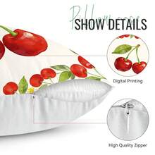 4件套樱桃图案文字插画印花抱枕套，单面印花，适用于客厅、沙发、卧室，不含枕芯 - 彩色 - 查看 11