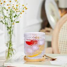 Vintage Embossed Floral Drinking Glass Set Of 4, 12oz Clear Heavy Base Glass Cups For Cocktail, Juice, Wine, Aesthetic Home Bar Decor - Transparent - 380ml - View 7