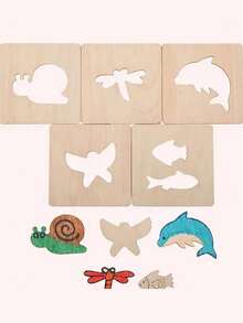 1set Random Style Montessori Wooden Drawing Templates - Creative DIY Painting Stencils For Art Skill Development - Fun Educational Learning Tools, Perfect Gift For Young Artists(Some Parts Are Sent Random) - Multicolor - View 10