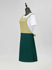 Contrast Color Criss-Cross Back Cooking Apron, Unisex, With Pockets, Wide Straps, Side Slits For Flexible Movement, Suitable For Baking, Painting, Bubble Tea, Hot Pot, Catering (Dark Green + Light Green) - Mint Green - View 2