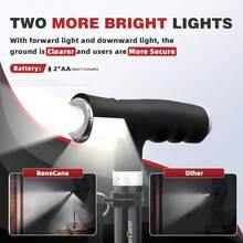 Bastn Plegable para Mujer con Dos Luces LED, bastn cudruple con Base Estable, Ligero y Ajustable - Negrotallado - Ver 2