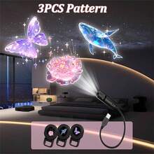 1套 USB LED 投影燈，LED 夢幻投影燈，附玫瑰、鯨魚、蝴蝶、雲朵、心形、行星、羽毛圖案 - 可調節支架，塑料材質，USB 供電，適用於牆壁/天花板裝飾、床頭夜燈、生日禮物 - 黑色 - 查看 12