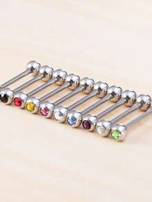 5pcs Titanium Steel Luxury Rhinestone Studded Tongue Piercing Jewelry For Women - 5 Diamond-encrusted Pieces - View 7