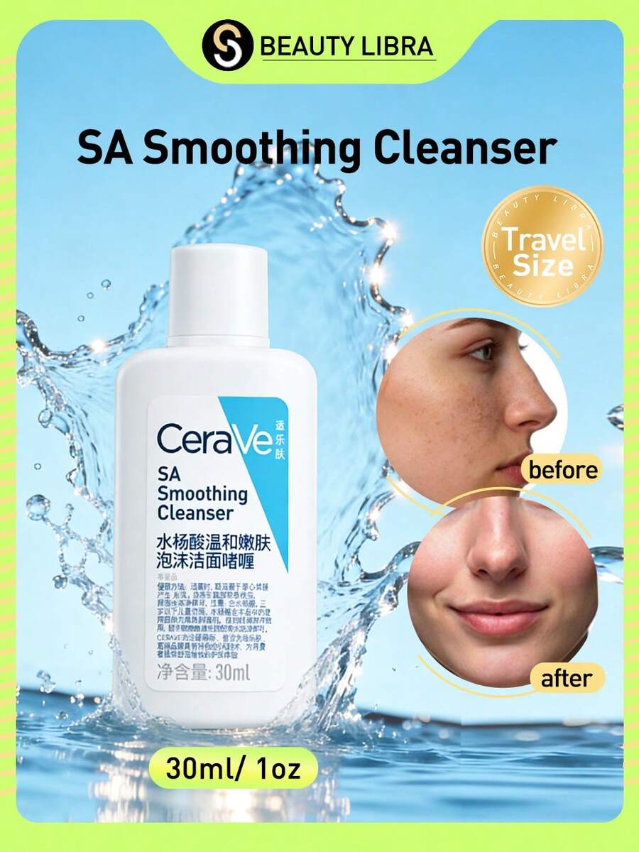 CeraVe Gel de Limpeza Suave SA - Ácido Salicílico (BHA) Gel de Limpeza Suave, Fórmula Delicada, Hidratante e Suavizante, Tamanho Viagem, Mini Gel de Limpeza, 30ml/1oz