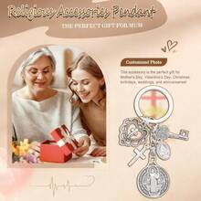 One Religious Novelty Keychain, A Circular Keychain With Multiple Accessories Assembled Together. The Keychain Of Saint Benedict And The Virgin Mary Cross, A Religious Prayer Protection Keychain Pendant, Can Be Used For Packaging, Decorating Mobile Phones, And Is A Beautiful Creative Gift. - 1 - Xem 9