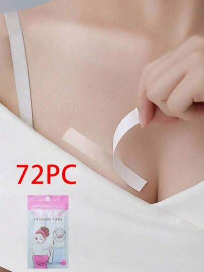 72pcs Fashion Clothing Double-Sided Tape, Strong Transparent Body Adhesive Tape, Skin-Friendly Clear, 72pcs Pack, Suitable For Various Garments And Socks, Can Be Used As Belt, Anti-Glare, Cool In Summer, Essential For Beach Travel