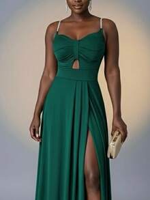 Princess-Style Bridesmaid Dress For Graduation With Rhinestone Straps, Inexpensive, Matte Fabric For Bridesmaids And Guests. - màu xanh ngọc lục bảo - Xem 3