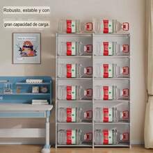 Estantería de almacenamiento de suelo económica, simple, multicapa, a prueba de polvo, para uso doméstico, estantería con cajones - Gris Claro - Ver 5
