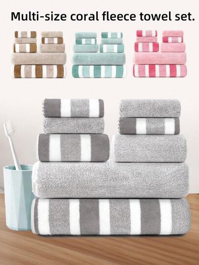 10pcs/8pcs Luxury Polyester Towel Set [4 Washcloths + 2 Hand Towels + 2 Bath Towels] Starry Sky + AB Stripe Pattern, Absorbent Quick Dry, Soft & Skin-Friendly, With Hooks For Easy Hanging, Suitable For Daily Use, Bathing, Washing Face, Drying Hands, Bathroom, Swimming Pool, Beach, Halloween, Thanksgiving Gifts, Also Can Be Used As Autumn Decor, Halloween Decor Shower Towels For Beauty Salon, Hotel Sports,Home Essentials, Towel, Skin Care