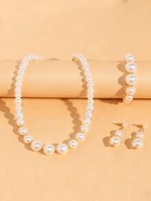 Bộ 4 món trang sức thời trang thanh lịch dành cho bé gái, gồm vòng cổ, vòng tay và bông tai đính ngọc trai giả, thích hợp đeo hàng ngày, dự tiệc và làm quà tặng. - Nhiều màu - Xem 4